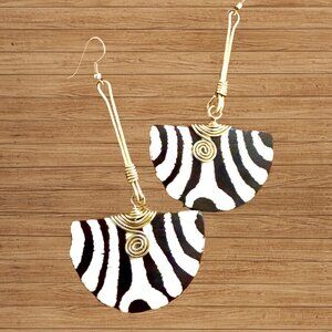 African Zebra Stripe Brass & Horn Earrings – Handmade in Kenya